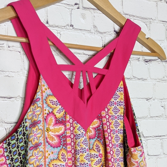 Rose & Olive Pink Floral Tent Dress Small V Neck Tank Sleeveless - Picture 4 of 8